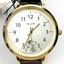 Fieldwork PNT027-3 Snoopy Bellows Strap Analog Metal Band Gold Women's Brown, Braun