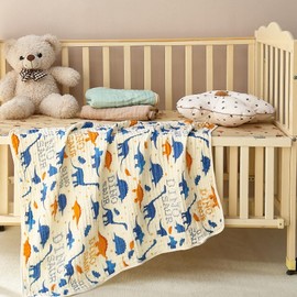 Ultra Soft 6-Layer Muslin 100% Cotton Baby Blanket 30"x35" Breathable Lightweight Dinosaur Swaddle Blankets for Toddlers Baby Birthday Gifts All Seasons