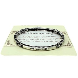 Emulily Serenity Prayer Inspirational Stretch Bangle Bracelets with Rhine stone