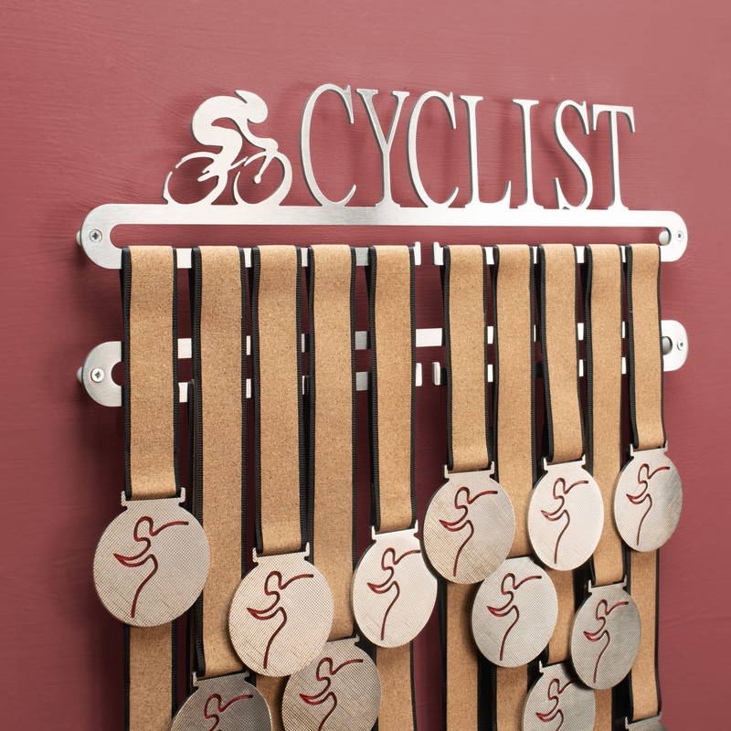 Qthrone Cycling Medal display Double hanger, Cyclist Medal Holder, Brushed