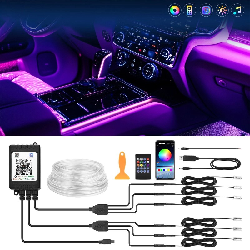 MICTUNING Interior Car LED Strip Lights, RGB 6-in-1 Neon Atmosphere
