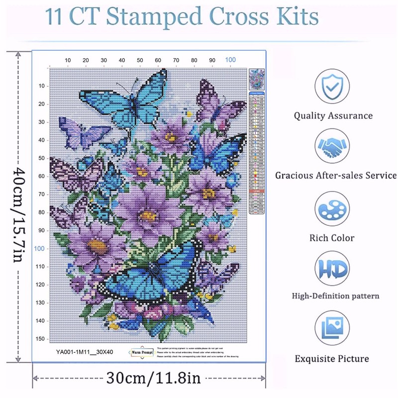 Baipisan Cross Stitch Kits for Adults - Butterfly Stamped Crossstitching