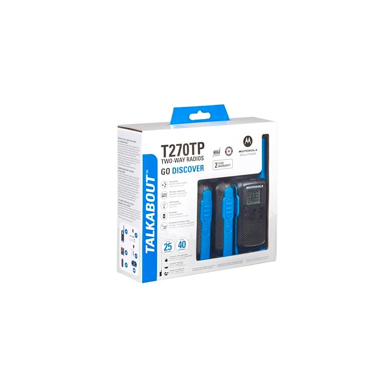 Motorola Solutions, Portable FRS, T270TP, Talkabout, Two-Way Radios, Rechargeable, 22