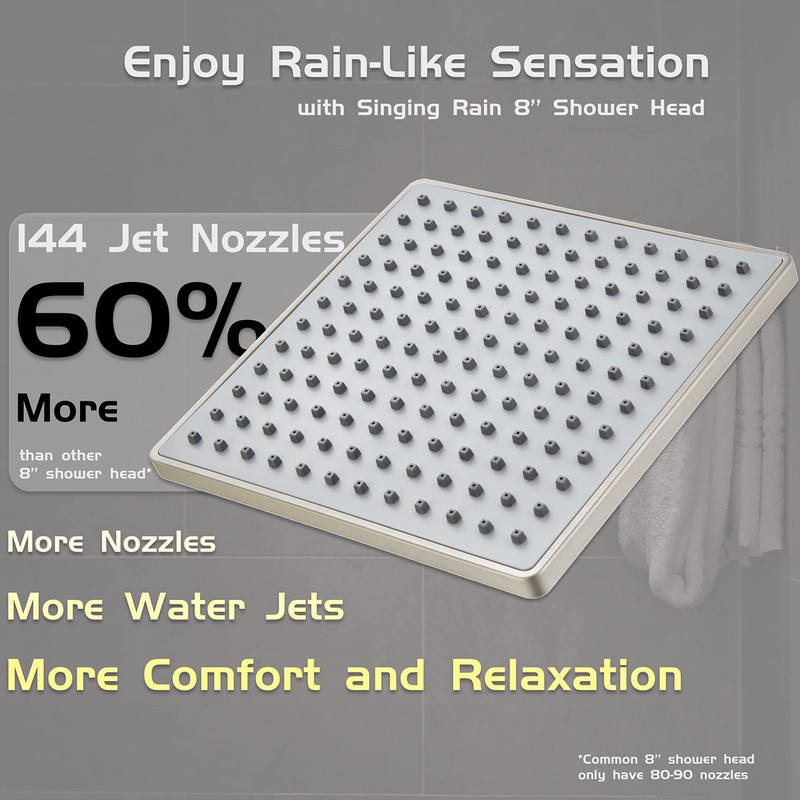 8'' Rain Shower Head with Matching 15'' Extension Arm (Brushed