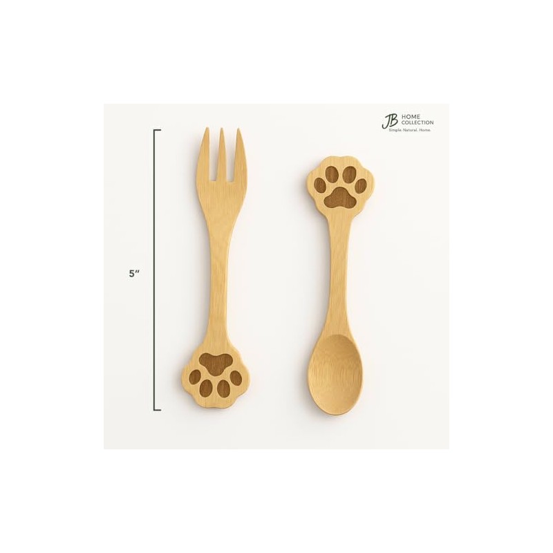 JB Home Collection, Set of 2 Dog Paw Bamboo Spoon