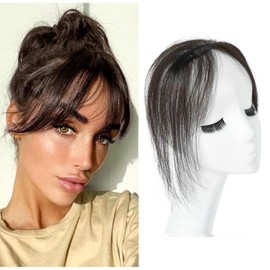 Maweilar Clip In Bangs 100% Baby Hair Human Hair Clip In Hair Extensions Hand Made Natural Forehead Patch No Trace Patch Hairline for Women (Dark Brown, 1" x 5", 10")