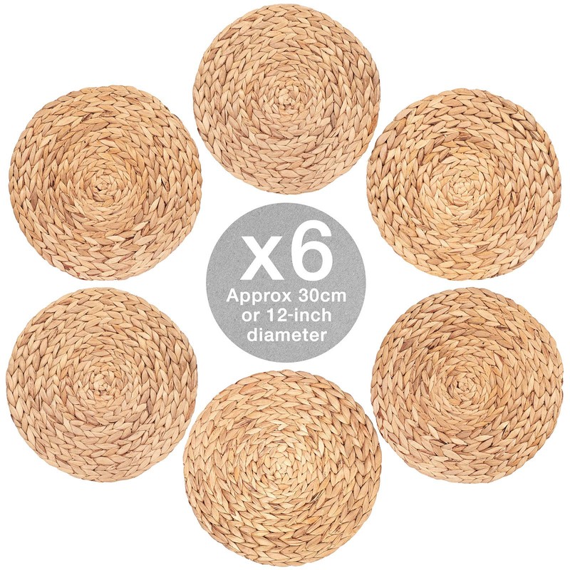 Dehaus® Round Placemats - Set of 6, 30cm Water Hyacinth