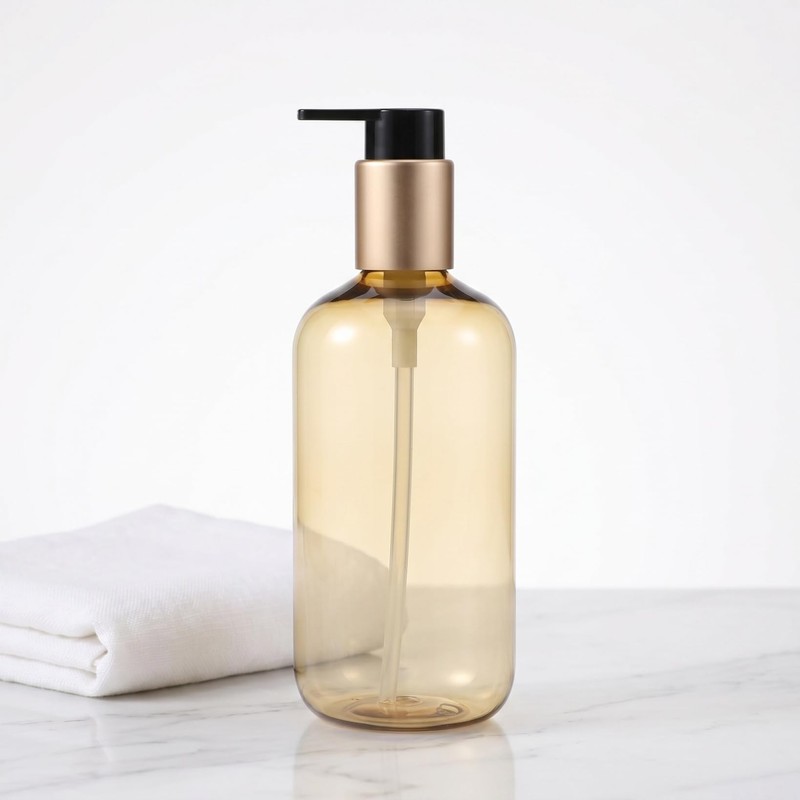 HOMSFOU 2pcs 300ml Light Brown PET Refill Bottle Lotion Shampoo