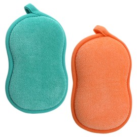 2 PCS Baby Bath Sponge Kids Bath Sponges for Infants Toddler Baths Sponge for Ultra Soft Baby Sponges Bathing Kids Babies Newborns Men Women All Skin Type (Green Orange)
