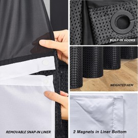 Curoayood Black No Hook Double Shower Curtain Set with Snap in Liner,Heavy Duty Waffle Shower Curtain for Bathroom,Rideau de Douche with See Through Window,Machine Washable & Waterproof 71x75 inch