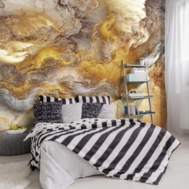 YIHWM -Golden Clouds Ceiling Fabric Wallpaper Living Room Bedroom Bathroom Modern Boys Girls Kids Room Abstract Large Mural- 183"x120"（ not Peel and Stick）