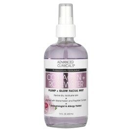 Colágeno + agua de rosas, regordeta + bruma facial brillante, 7,5 fl oz (222 ml)