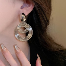 W WEILIRIAN Vintage Circle Drop Earrings Big Circle Hoop Earrings Geometric Circle Earrings Statement Hoop Drop Earrings Silver Oval Stud Earrings Jewelry for Women (Silver)