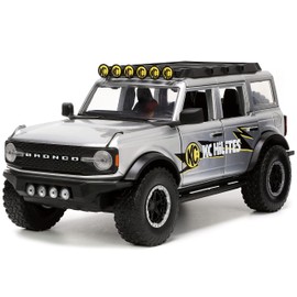 JADATOYS 1:24 JUST TRUCKS w/RACK & WHEELS 2021 FORD BRONCO KC HILITES Mini Car 33852