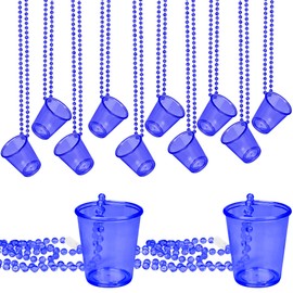 Biiange 12Pcs Pink Shot Glasses with Necklaces, Hen Party Mini Plastic Cups, for Birthday Wedding Festival Parade Party Favor Groom Bride Supplies (Blue)