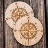 Coasters - Compass Rose Coaster Set of 2 Raw Wood