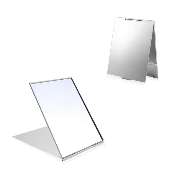 LELE LIFE 2Pack Ultra-Slim Portable Folding Mirror, Aluminum Shell, Easy to Carry Travel Makeup Mirror, Desktop Folding Mirror Vanity Mirror, Small Size, 3.9×2.6in, XS