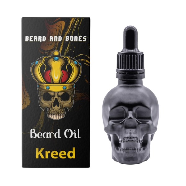 30ml Beard Oil for Men - Beard and Bones Unique Glass Skull Bottle| Choice of 6 Scents | Vegan, Cruelty Free (Kreed)