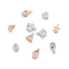 Craftdady 80pcs Cubic Zirconia Crystal Charms 10 Styles Geometric Tiny Rhinestone Diamante Pendants with Mixed Colors Metal Frame for Necklace Earring Jewelry Making