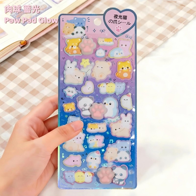 zenoco Squishy Stickers, 3D, Noctilucent, Cat Paw Design, Squishy Style,