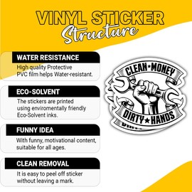 3 Pcs Dirty Hands Clean Money Sticker Gifts For Blue Collar Workers, Mechanics, Construction Workers, Handymen, Heavy Equipment Operators, Farmers, Technicians, Welders, Labor Force Pride Fans – 3"x3"