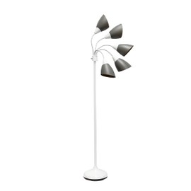 Simple Designs LF2006-GOW 67" Contemporary Multi Head Medusa 5 Light Adjustable Gooseneck White Floor Lamp with Gray Shades for Kids Bedroom Playroom Living Room Office