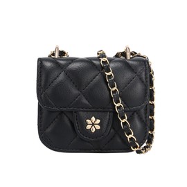 Daisy Rose Quilted Mini Cross Body Bag - PU Vegan leather- Black