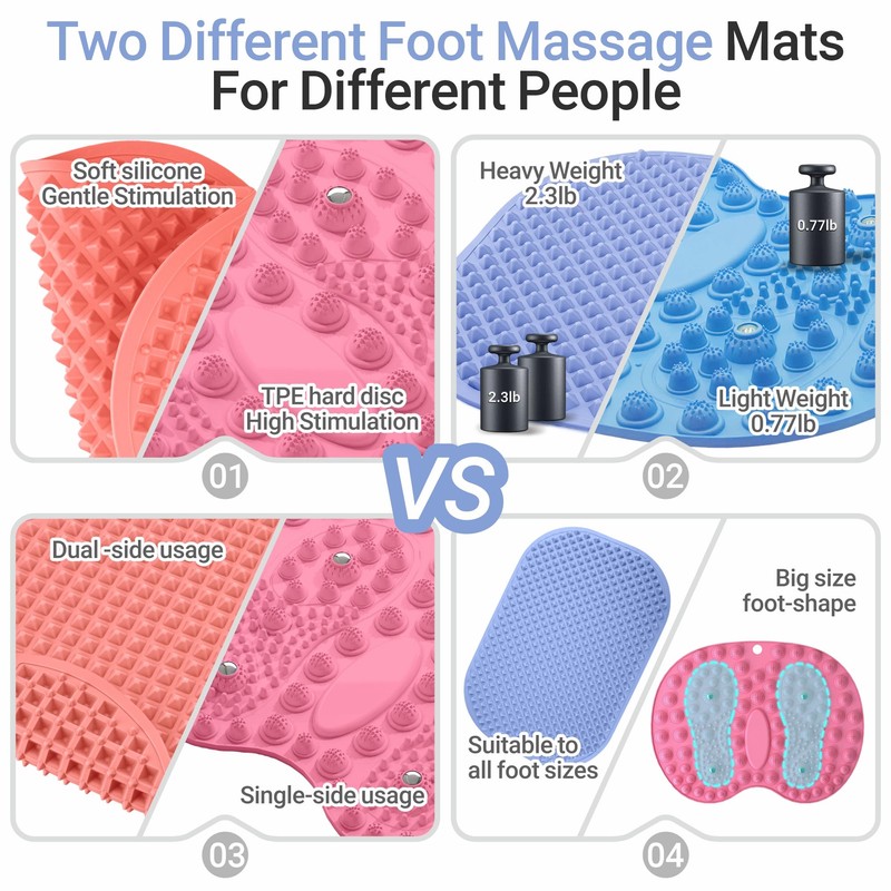 Upgrade Silicone Foot Massage Mat with Dual-Side Usage, Large Reflexology