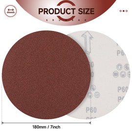 Sruhrak 30 Pcs 180mm Sanding Discs 60 Grit, 7 in Round Sandpaper Hook and Loop Sanding Pads for Drywall Sander