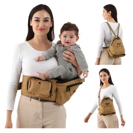 VIFOYO Baby Hip Seat Carrier with Lumbar Support and 3D Anti-Slip Protection, Baby Holder with CPC Certification, Adjustable Strap, Molle Bottle Bag for Newborns & Toddlers up to 45lbs (Khaki)