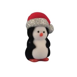 Melody Jane Dolls House Penguin in Christmas Hat Flocked Toy Shop Winter Nursery Accessory