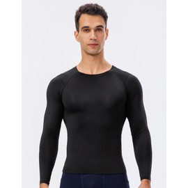 SPVISE Men's Black Compression Shirts Dry Fit Running Gym T-Shirts Active Base Layer Undershirt Long Sleeve Rash Guard Tops