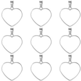 SOFPLATE 1 Box of 18 Hollow Heart Pendants with Open Back 304 Small 26 mm Bezels Made of Stainless Steel and Silver Epoxy Resin Frame Pendant Charm Accessories for Jewellery Making Charms Bracelets