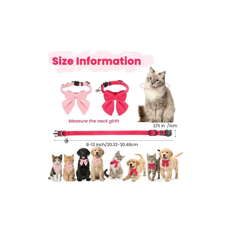 2 Collares Gato Rosa Con Campana Ajustable Desmontable 8-12p