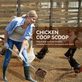 Psasrm 2Pcs Chicken Poop Scooper, 304 Stainless Steels Adjustable Chicken Coop Rake(23 to 43 inch),Chicken Coop Cleaning Tools Scoop for Chicken Coop Accessories, silver