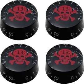 ZCZQC 4PCS Skull Electric Guitar Knobs Speed And Volume Adjustment Potentiometer Caps Amplifier Effect Pedal Control Knobs For Bass LP Electric Guitars Acrylic 1.02x0.46 Inches Black With Red