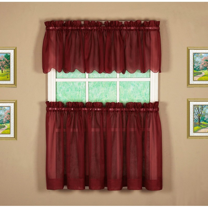 Today's Curtain Emelia Original Voile Tier Pair 30", Burgundy, 60"