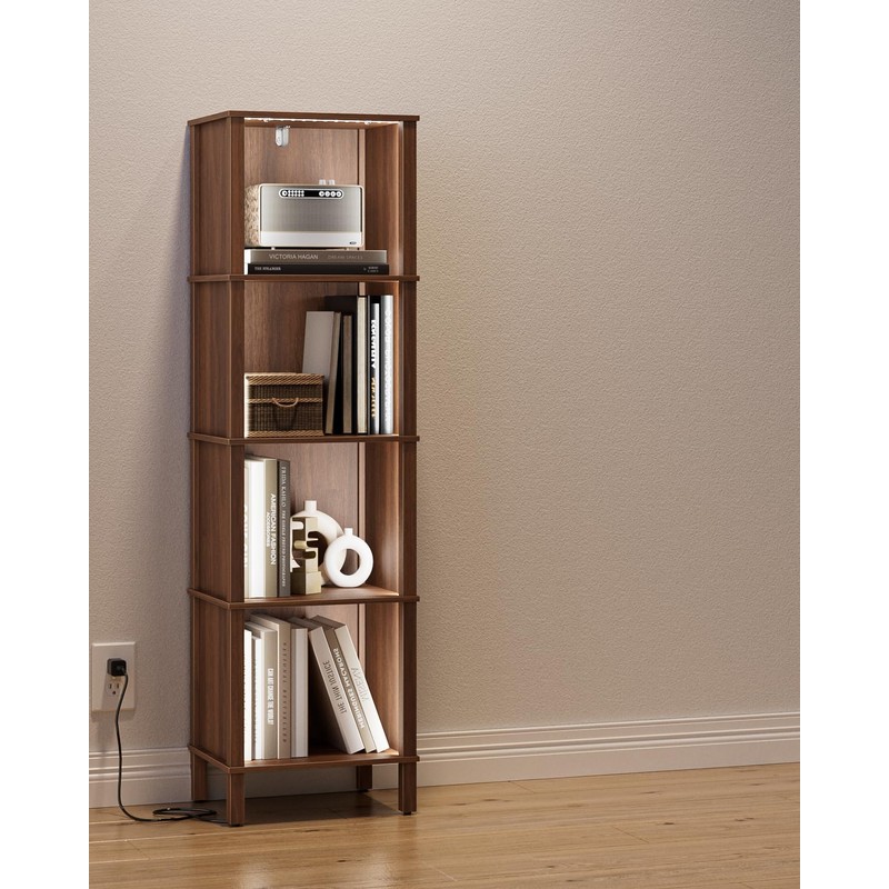 Apetaccat Book Shelf with LED Lights, Modern 4-Tier Bookcase, Open