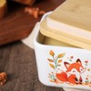 WAIT FLY Fox Ceramic Butter Dish with Bamboo Lid and
