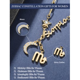 Scorpio Zodiac Necklace for Women Scorpion Horoscope Constellation Pendant 14K Gold Star Sign Jewelry with Crescent Moon Intuitive Birthday Gifts for Her Wife Daughter Mom Grandma