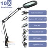 10X Large Magnifying Glass with Light and Clamp, Real Glass,