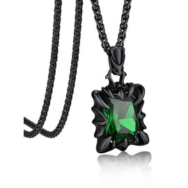 Bandmax Black Curb Chain Men's Necklace with Stone Stainless Steel Satan Chain Pendant Stone Ruby/Blue/Green/Black 55 cm Cuban Chain Boys Punk Accessories Gothic Jewellery, Stainless Steel