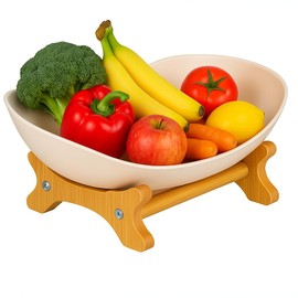 Zosebffej Fruit Bowl With Bamboo Wood Stand, Fruit&Vegetable Candy Dish Decor Basket for Kitchen Counter，Large Capacity Vegetable Storage Stand Snacks Rack Tray Plate Rack
