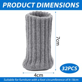 Pack of 32 Chair Socks Elastic Furniture Socks Knitted Felt Chair Leg Caps Thick Bottom Non-Slip Pads for Furniture Avoid Scratches/Noise for Chair Legs from 1 to 2 Inches (for Round/Square Chair