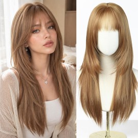 Long Straight Jellyfish Layered Strawberry Blonde Wig with Bangs-24IN