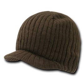 Decky Knit Visor Beanie Campus Jeep Cap (One Size, Striped Olive Green)