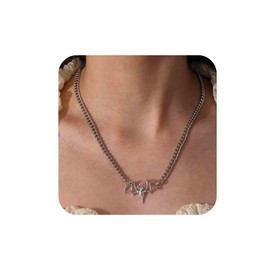 Aneneiceera Gothic Bat Pendant Necklace Short Silver Flying Bat Necklace Vampire Bat Choker Necklace Punk Cool Necklace Chain Jewelry for Women