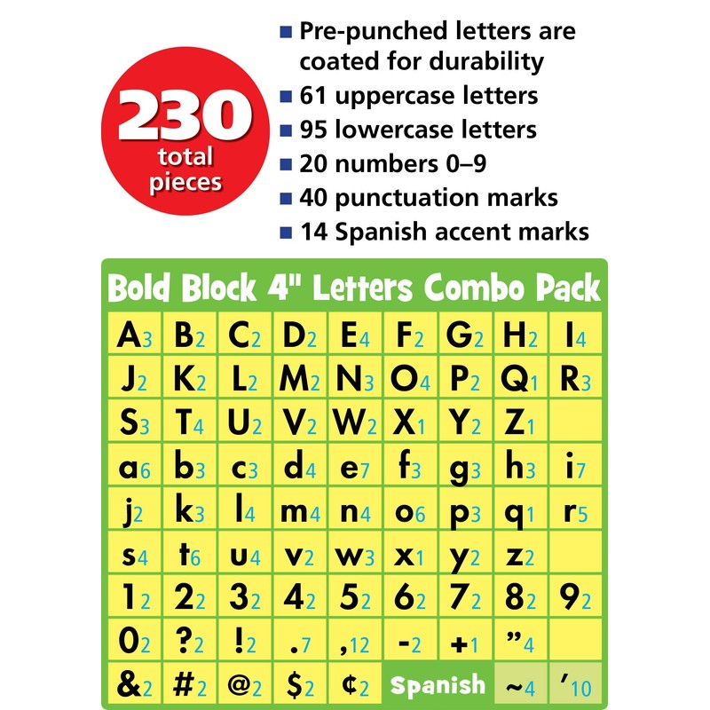 Teacher Created Resources Lemon Zest Bold Block 4" Letters Combo