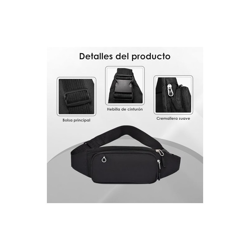 2PCS Riñonera Deportiva Impermeable, Multifuncional con Cremallera (Negro + Negro)