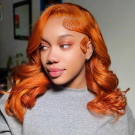 Hihmarm 16 Inch Ginger Lace Front Wigs Human Hair 13x4 HD Lace Front Body Wave Wigs Human hair 180% Density Orange 350 Colored Glueless Wig Lace Frontal Wigs Human Hair Pre Plucked Natural Hairline